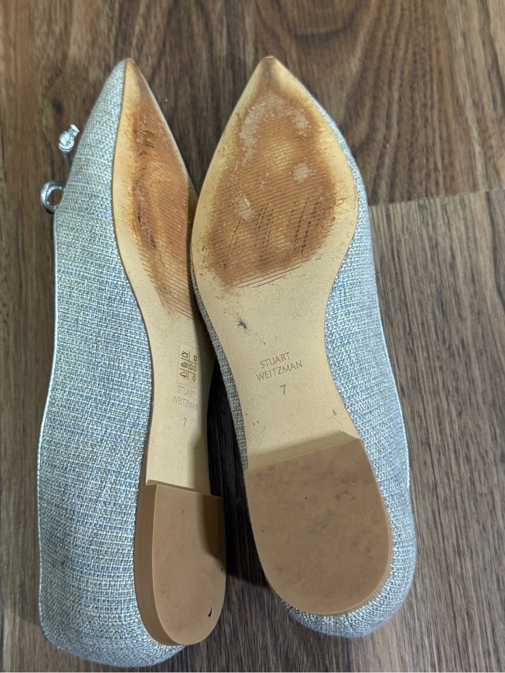Stuart Weitzman Gabby Bow Pointed  Womens Flats in Gray Shimmery Fabric Sz. 7 - Picture 14 of 14